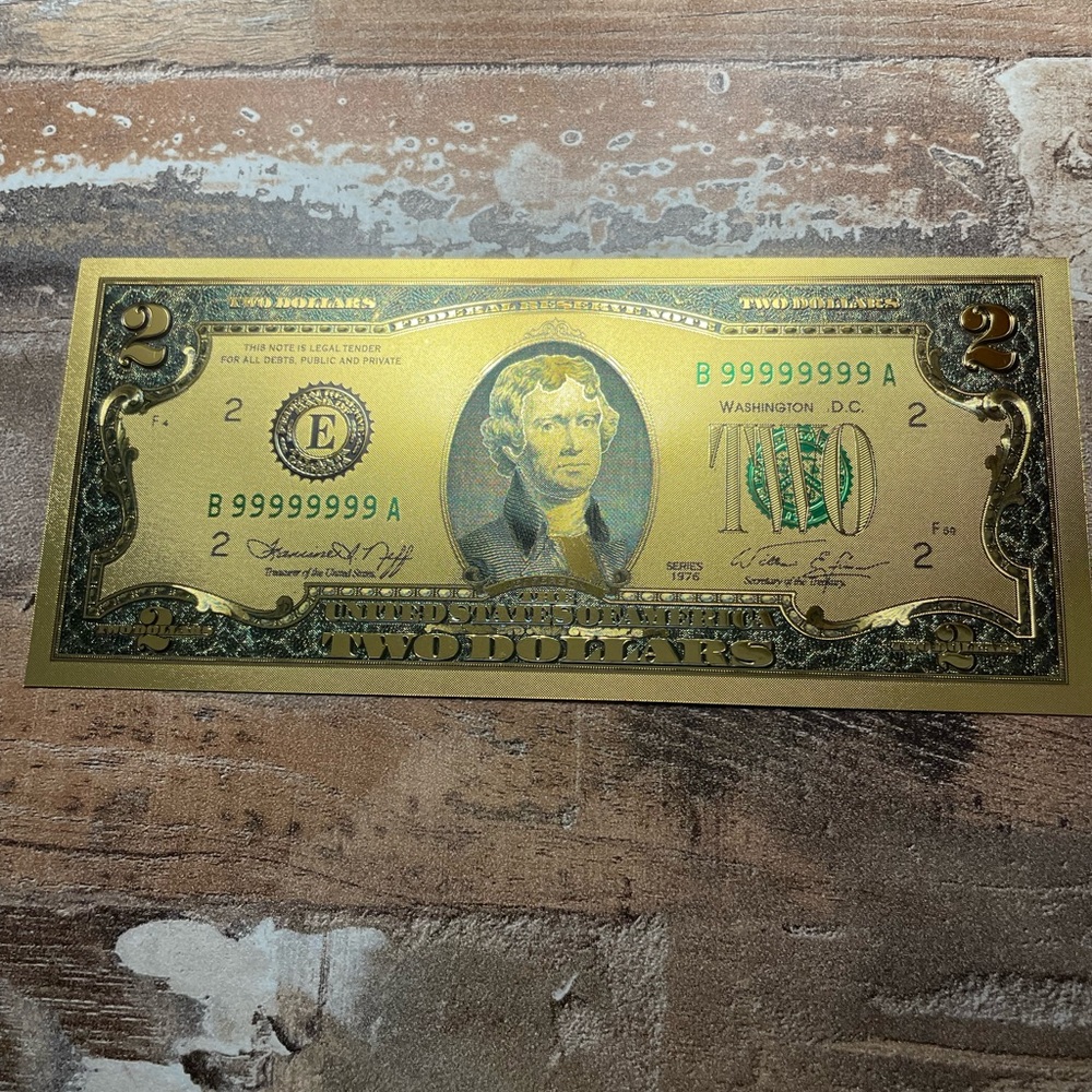 Gold Two Dollar Bill